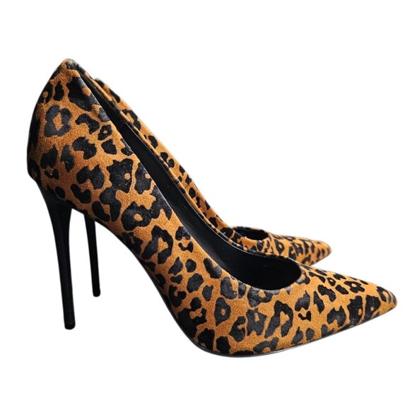Zara Leopard Print High Heels Pointed Toe Stilettos Sexy Velvet Suede Size 37 - Picture 1 of 10